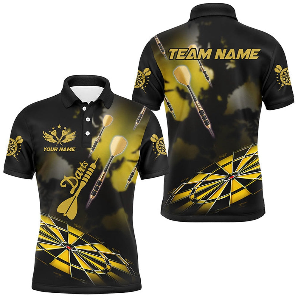Yellow Dart Board Hazy Smoke Custom 3D Dart Shirts For Men, Darts League Team Shirt Dart Polo, Darts Team Polo Shirt