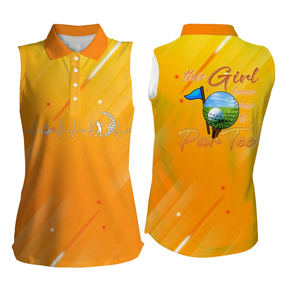 Yellow Gradient Womens Sleeveless Polo Shirt This Girl Knows How To Par Tee For Girl, Women Golf Shirts