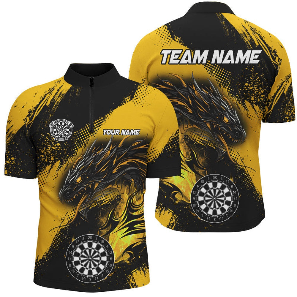 Yellow Grunge Custom Dragon Darts Jerseys Shirt For Men, Darts League Jerseys Unifor, Darts Team Jersey Shirt