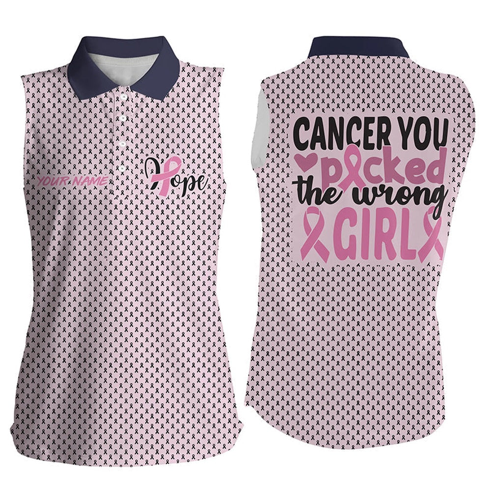 You Picked The Wrong Girl Breast Cancer Awareness Womens Sleeveless Golf Shirts Pink Cute Golf Tops, Women Golf Shirts