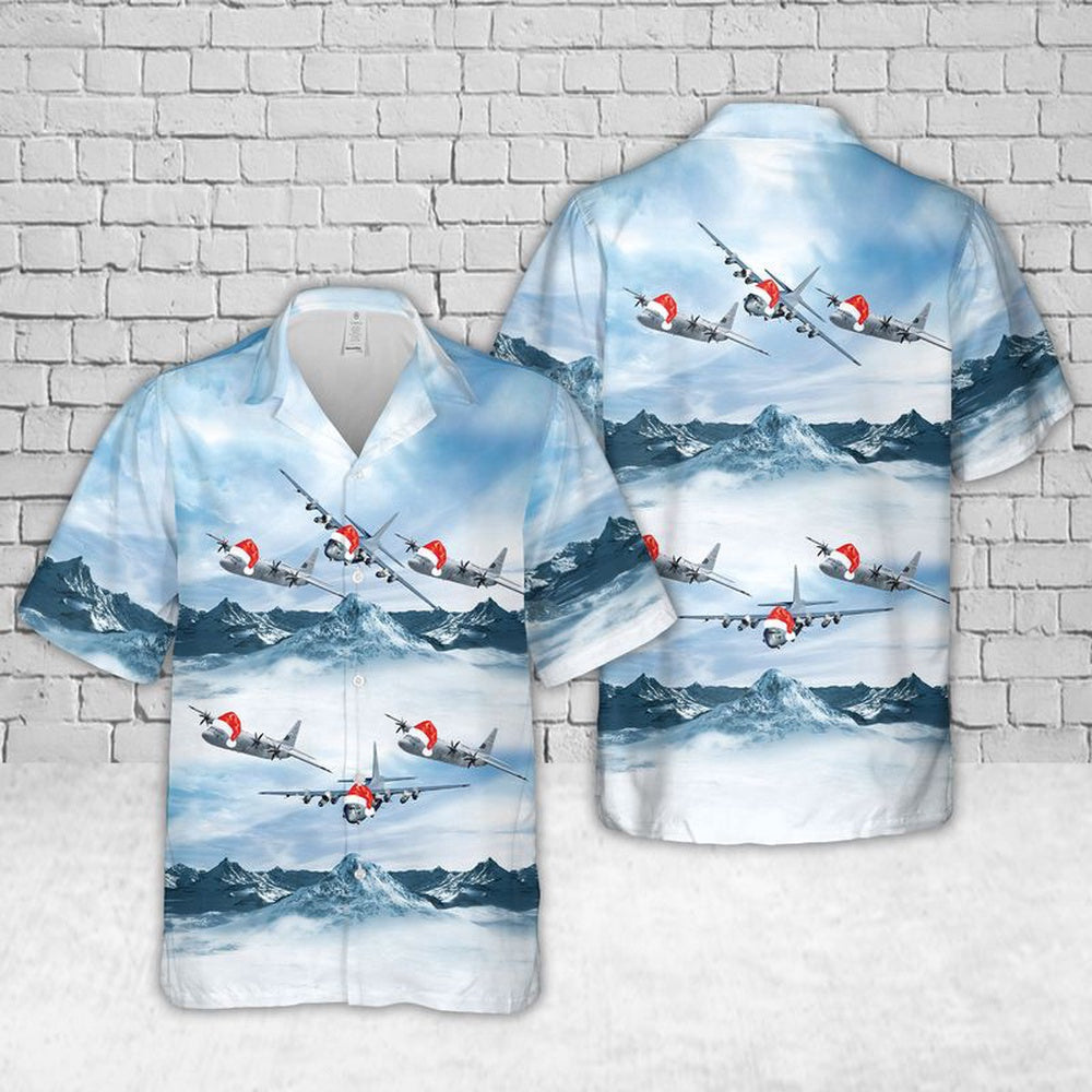 Air Force Hawaiian Shirt, US Air Force Lockheed AC-130 Christmas Hawaiian Shirt, Air Force Aloha Shirt