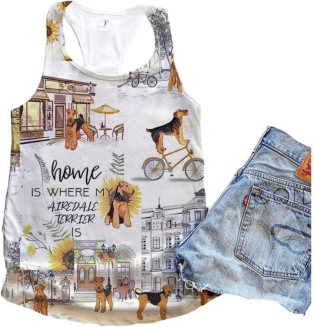 Airedale Terrier Dog Home Urban Sunflower Tank Top - Summer Casual Tank Tops For Women - Gift For Young Adults