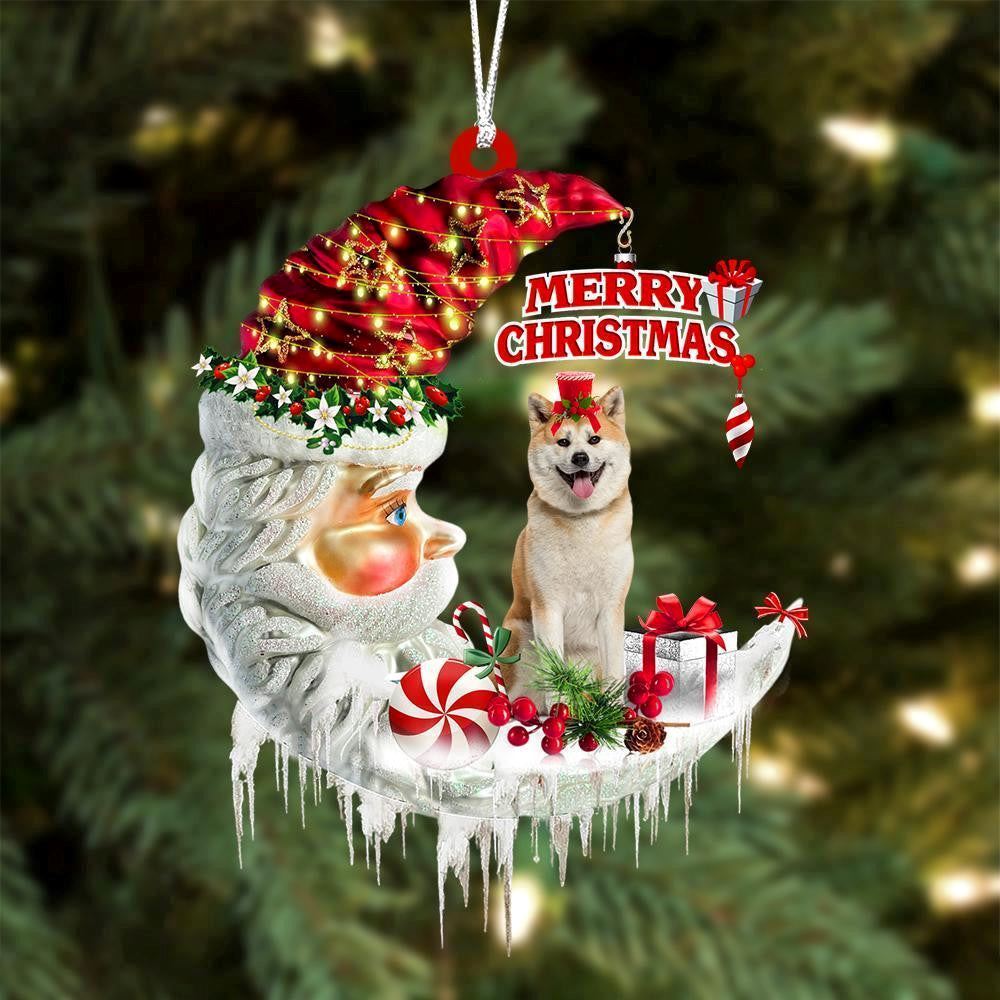 Akita On The Moon Merry Christmas Ornaments, Christmas Ornaments 2023