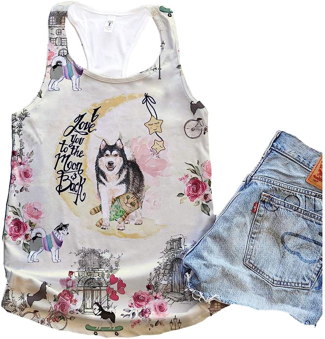 Alaskan Malamute Dog City Mix Moon Tank Top - Summer Casual Tank Tops For Women - Gift For Young Adults