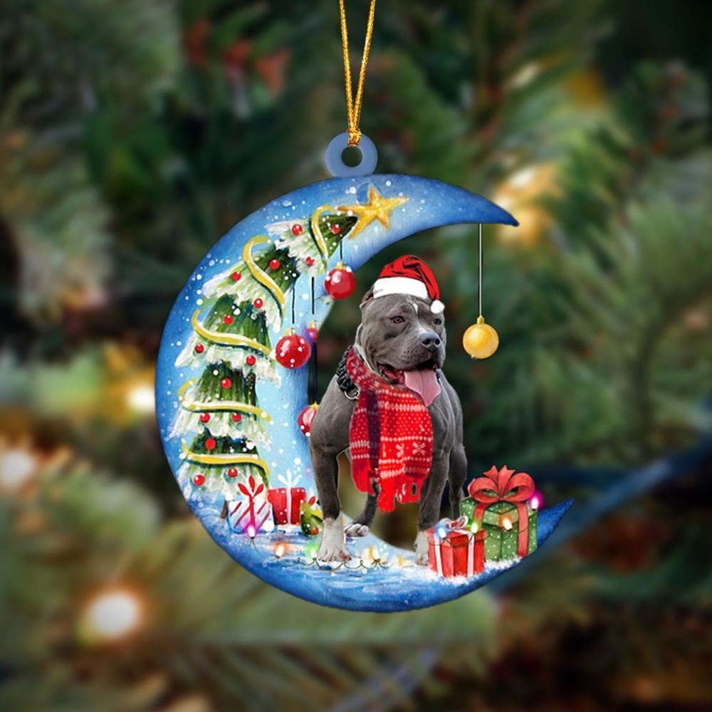 American Bully Sits On The Moon Merry Christmas Ornaments, Christmas Ornaments 2023
