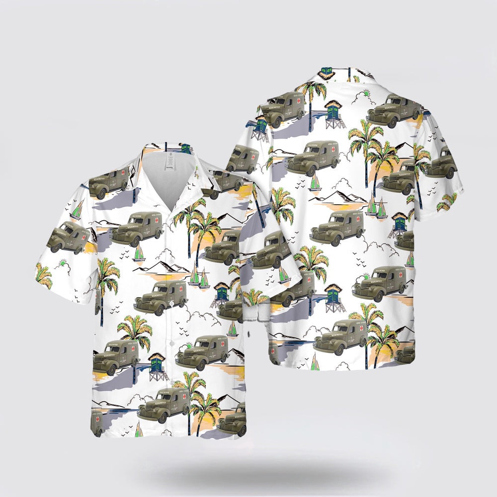Army Hawaiian Shirt, 1941 Chevrolet US Army Ambulance Hawaiian Shirt, Military Hawaiian Shirt