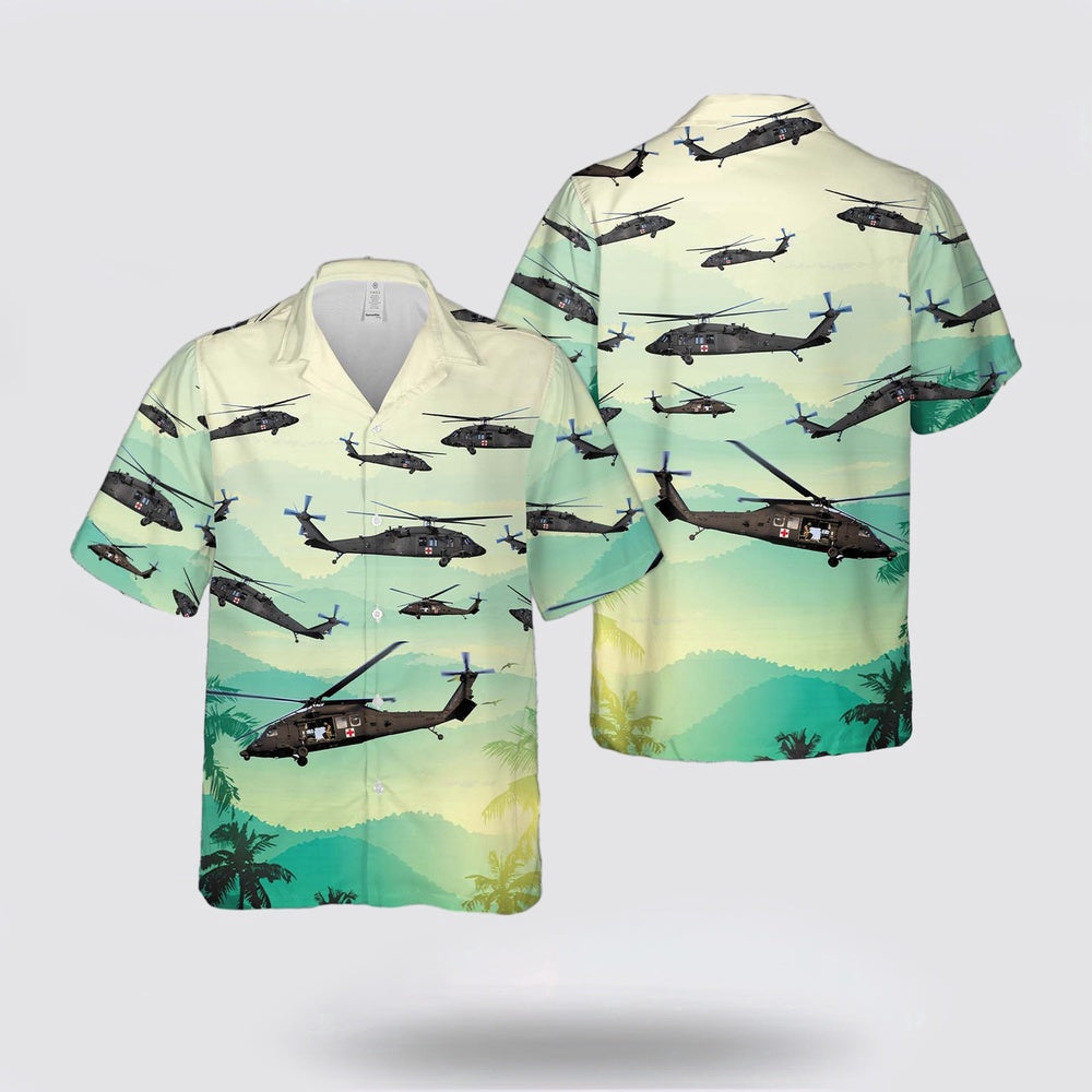 Army Hawaiian Shirt, US Army Sikorsky HH-60M MEDEVAC Black Hawk Helicopter Hawaiian Shirt