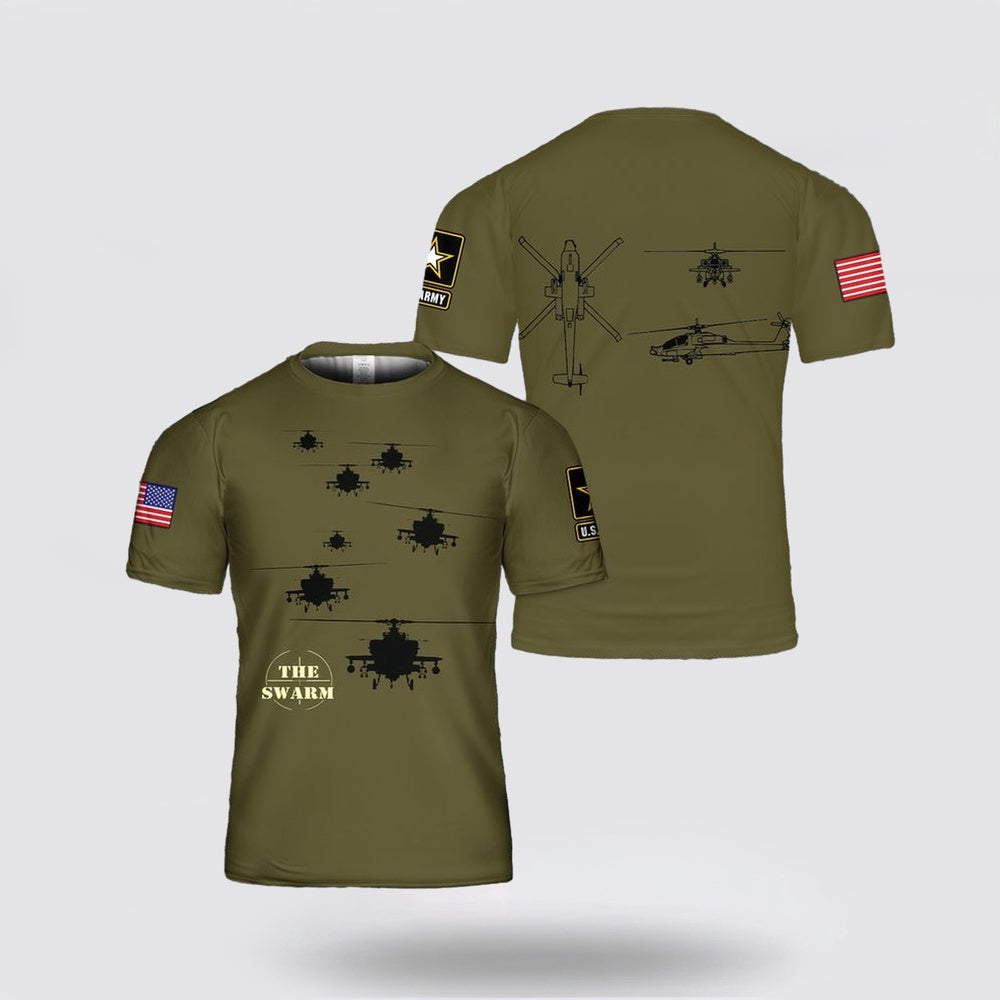 Army T Shirt, US Army Apache AH-64 Attack Helicopter 3D T Shirt, Veteran T Shirt