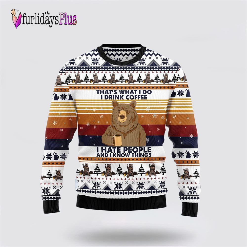 Bear Coffee Ugly Christmas Sweater, Sweater Gifts For Pet Lover