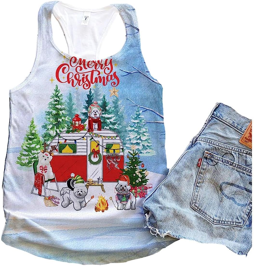 Bichon Frise Dog Christmas Camping Tank Top - Summer Casual Tank Tops For Women - Gift For Young Adults