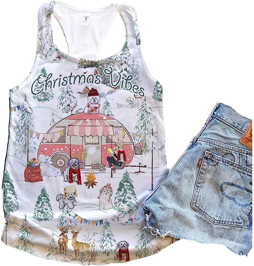 Bichon Frise Dog Christmas Vibes Tank Top - Summer Casual Tank Tops For Women - Gift For Young Adults