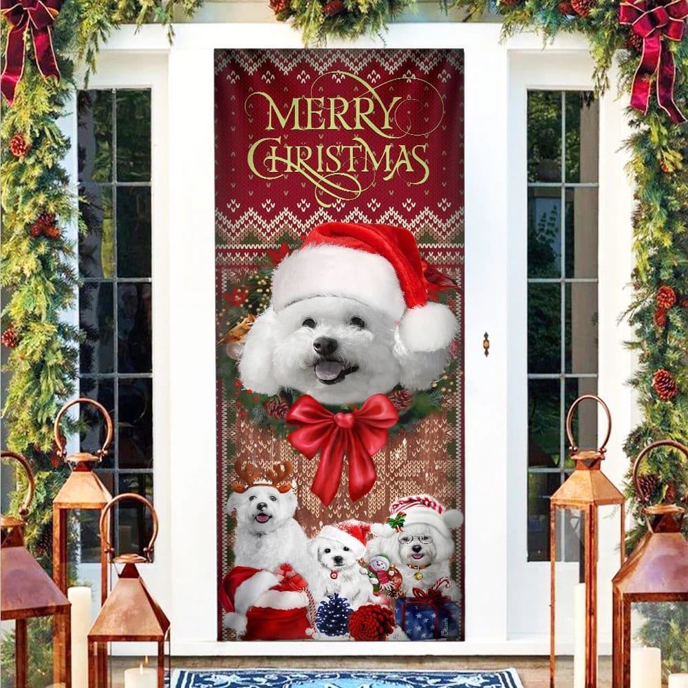 Bichon Frise With Christmas Begins Door Cover, Front Door Christmas Cover