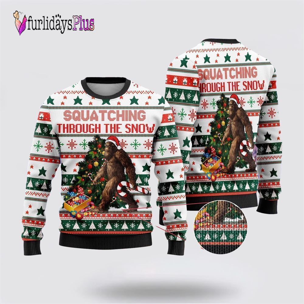 Bigfoot Christmas Candy Cane Ugly Christmas Sweater, Best Gift For Christmas