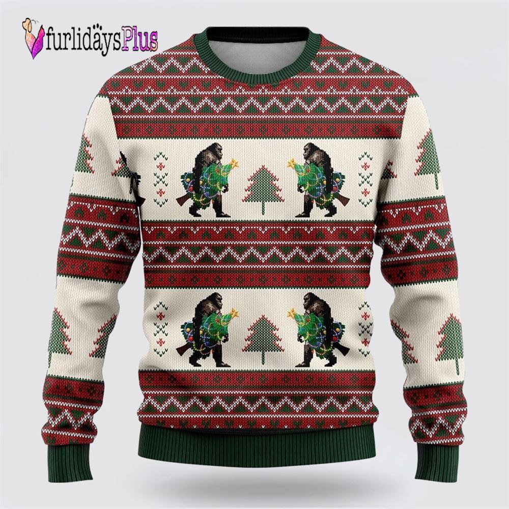 Bigfoot Christmas Tree Ugly Christmas Sweater, Best Gift For Christmas