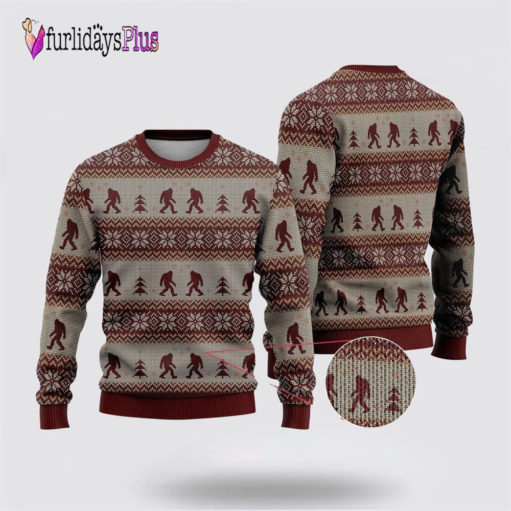 Bigfoot Red And Gray Pattern Ugly Christmas Sweater, Best Gift For Christmas