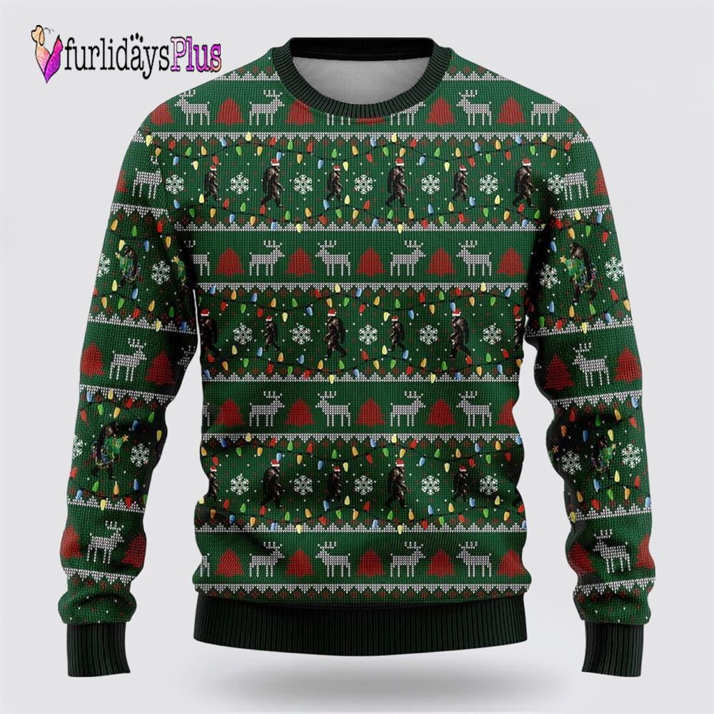 Bigfoot Santa Claus Green Pattern Ugly Christmas Sweater, Best Gift For Christmas
