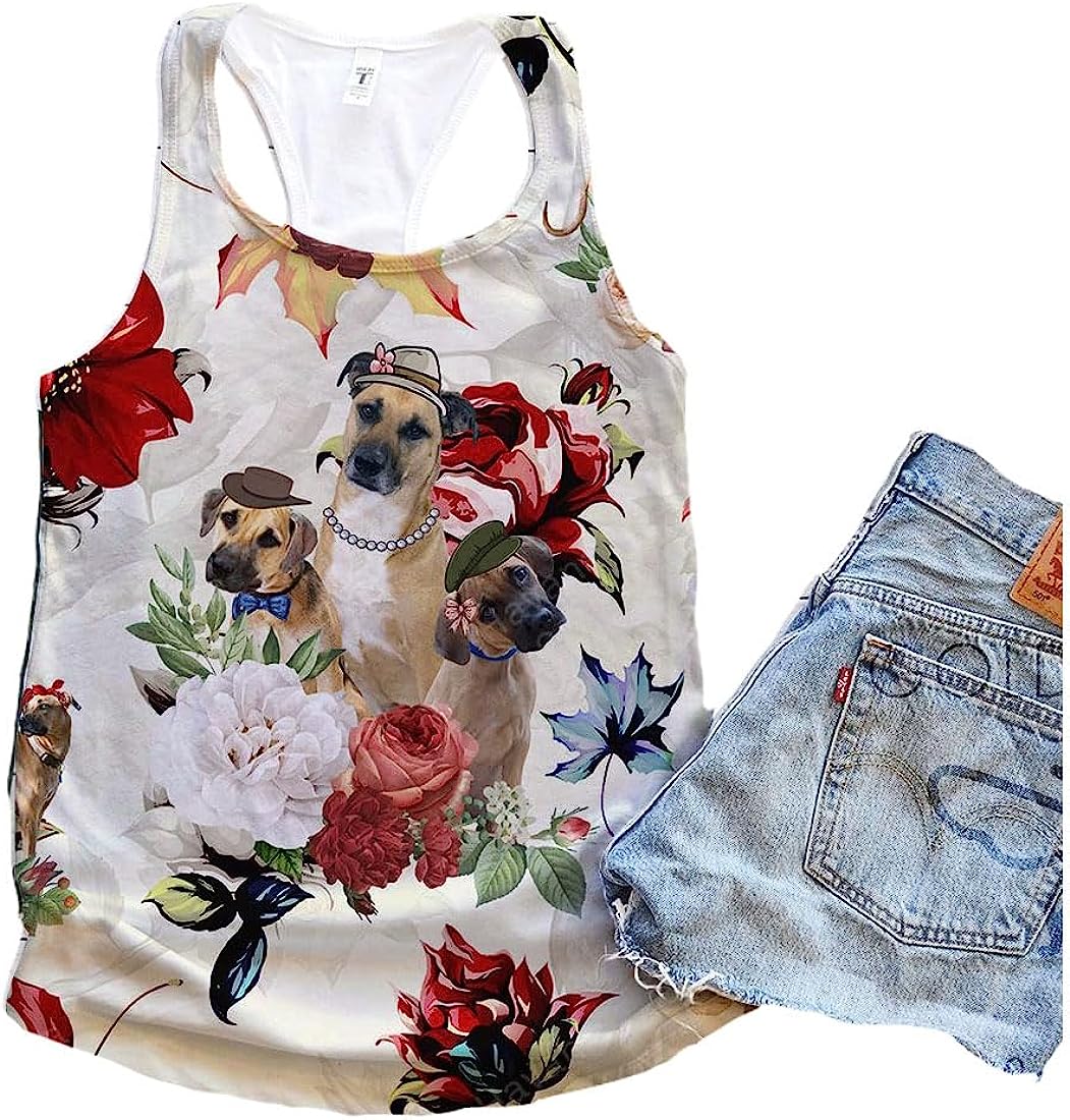 Black Mouth Cur Dog Flower Autumn Tank Top - Summer Casual Tank Tops For Women - Gift For Young Adults