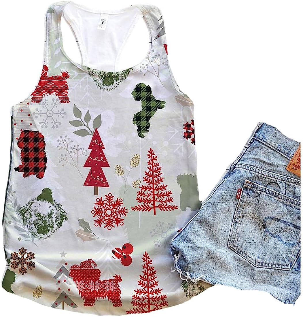 Bolognese Dog Christmas Plaid Flannel Tank Top - Summer Casual Tank Tops For Women - Gift For Young Adults