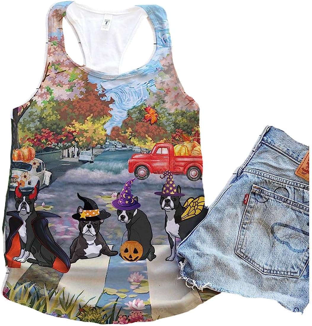 Boston Terrier Dog Halloween Street New Tank Top - Summer Casual Tank Tops For Women - Gift For Young Adults
