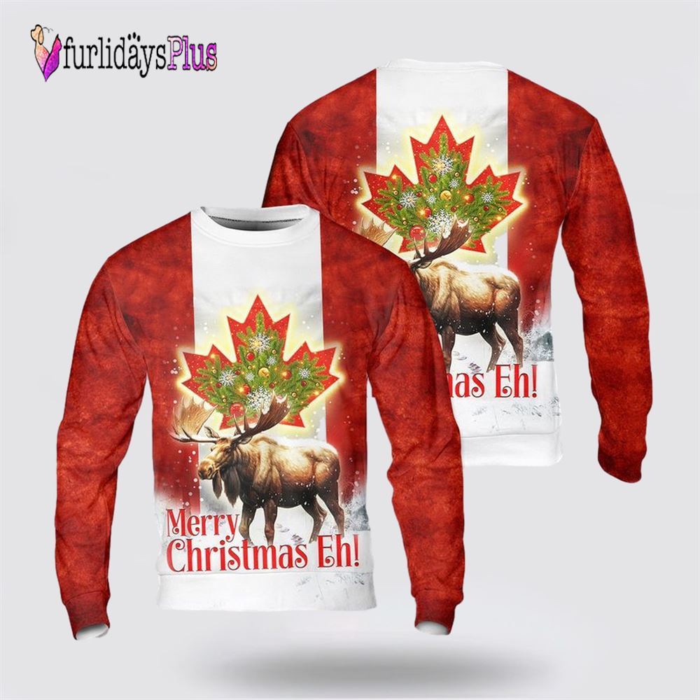 Canada Merry Christmas Eh Canada Moose Ugly Christmas Sweater, Christmas Gift, Christmas Winter Fashion, Farmers Sweater