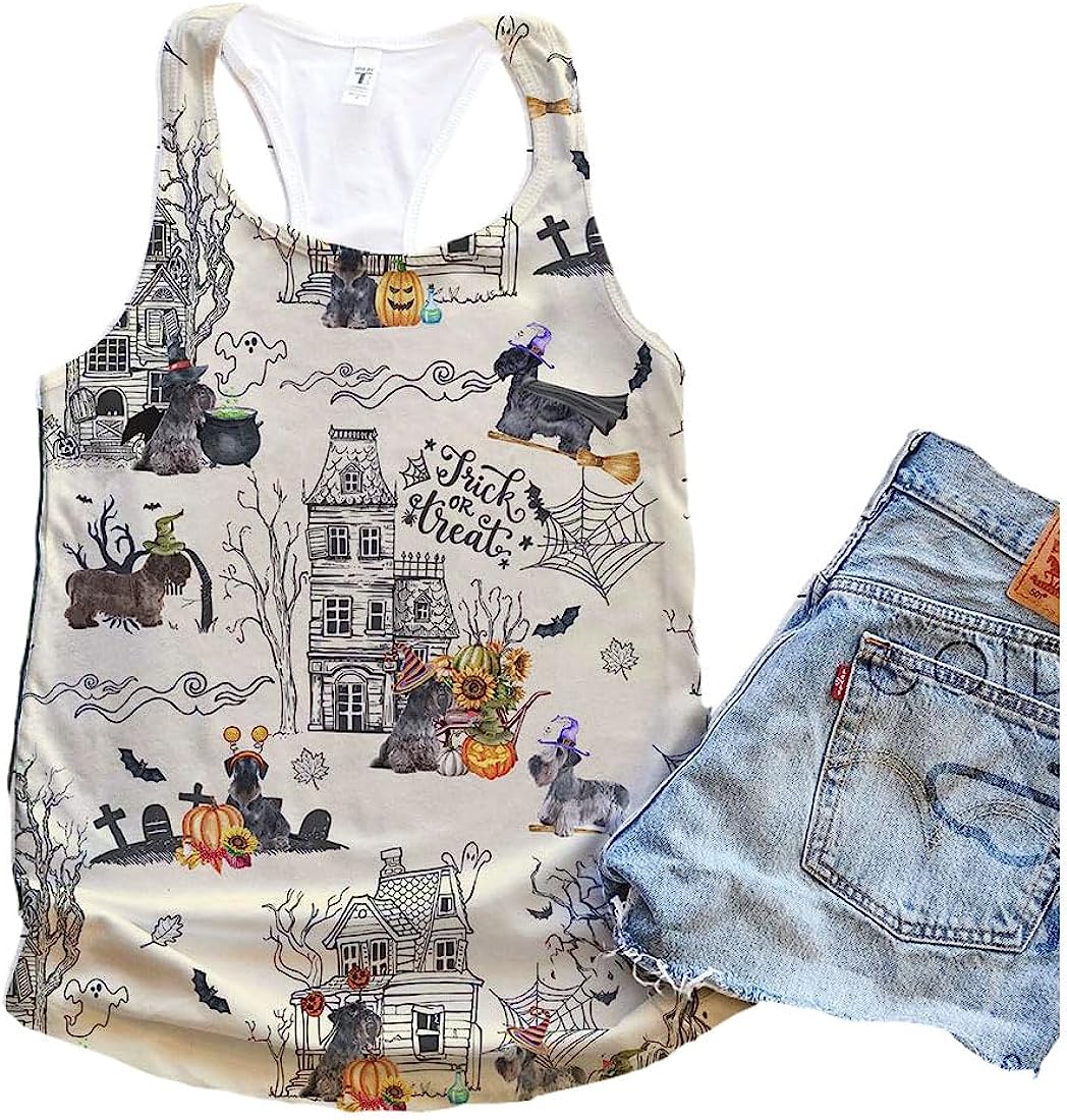 Cesky Terrier Dog Halloween Town Tank Top - Summer Casual Tank Tops For Women - Gift For Young Adults