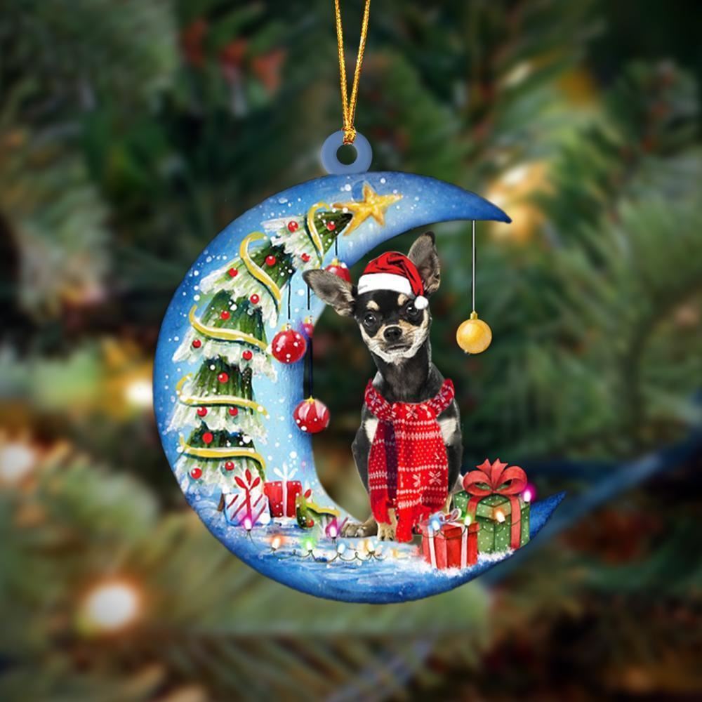 Chihuahua Sits On The Moon Merry Christmas Ornaments, Christmas Ornaments 2023