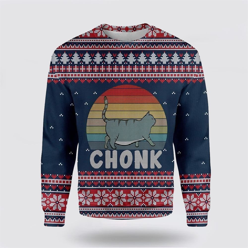 Chonk Cat Ugly Christmas Sweater, Christmas Sweater For Cat Lover