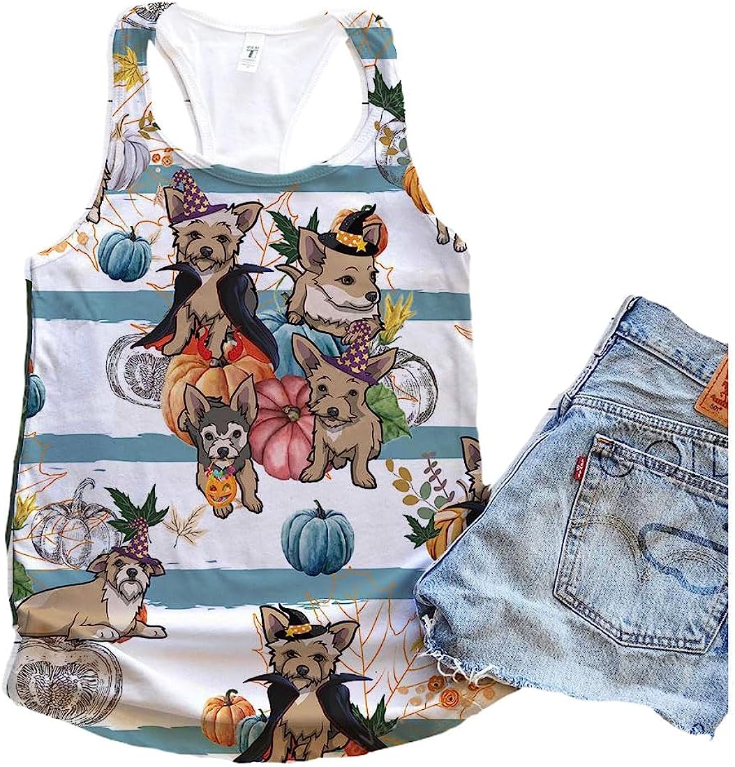 Chorkie Dog Halloween Pumpkin Retro Tank Top - Summer Casual Tank Tops For Women - Gift For Young Adults