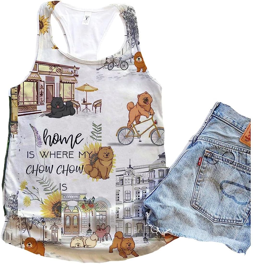 Chow Chow Dog Home Urban Sunflower Tank Top - Summer Casual Tank Tops For Women - Gift For Young Adults