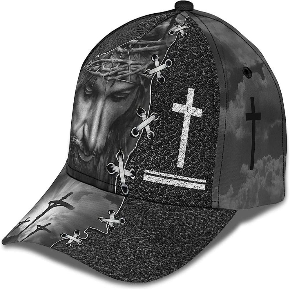 Christian Baseball Caps, Jesus On The Cross Religion Crown Of Thorn All Over Print Baseball Cap, Jesus Hat, Christian Caps