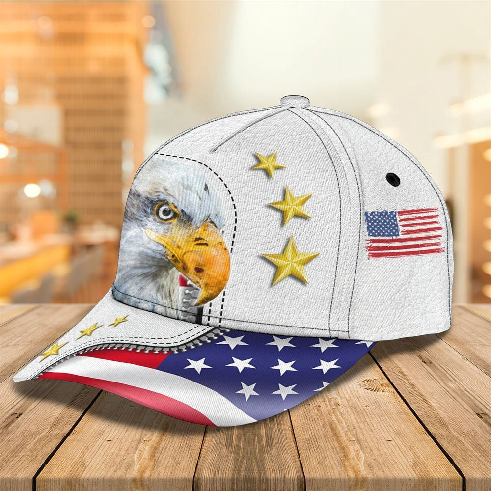 Christian Baseball Caps, Personalized Eagle American Baseball Cap Hat - White 3D Cap Hat For 4Th Of July, Jesus Hat, Christian Caps