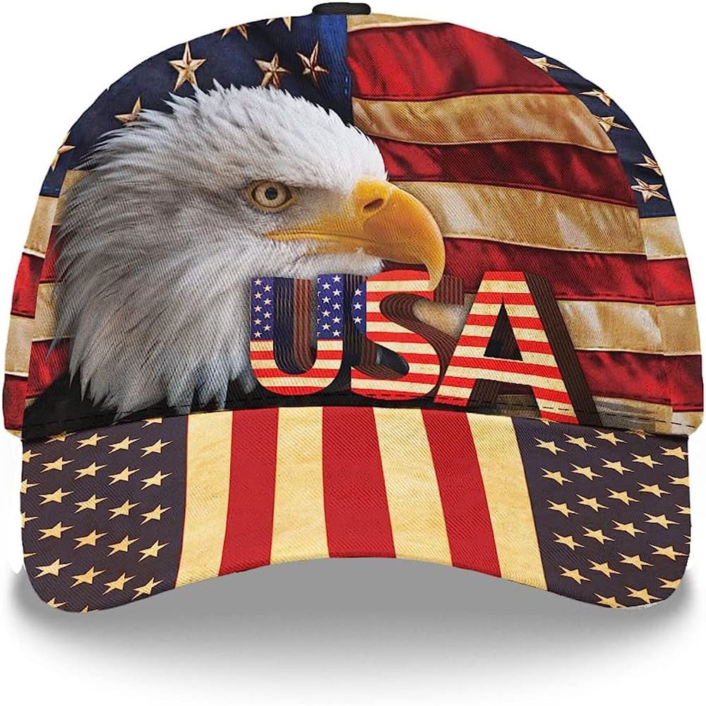 Christian Baseball Caps, The Eagle Usa Flag Classic Hat All Over Print, Jesus Hat, Christian Caps