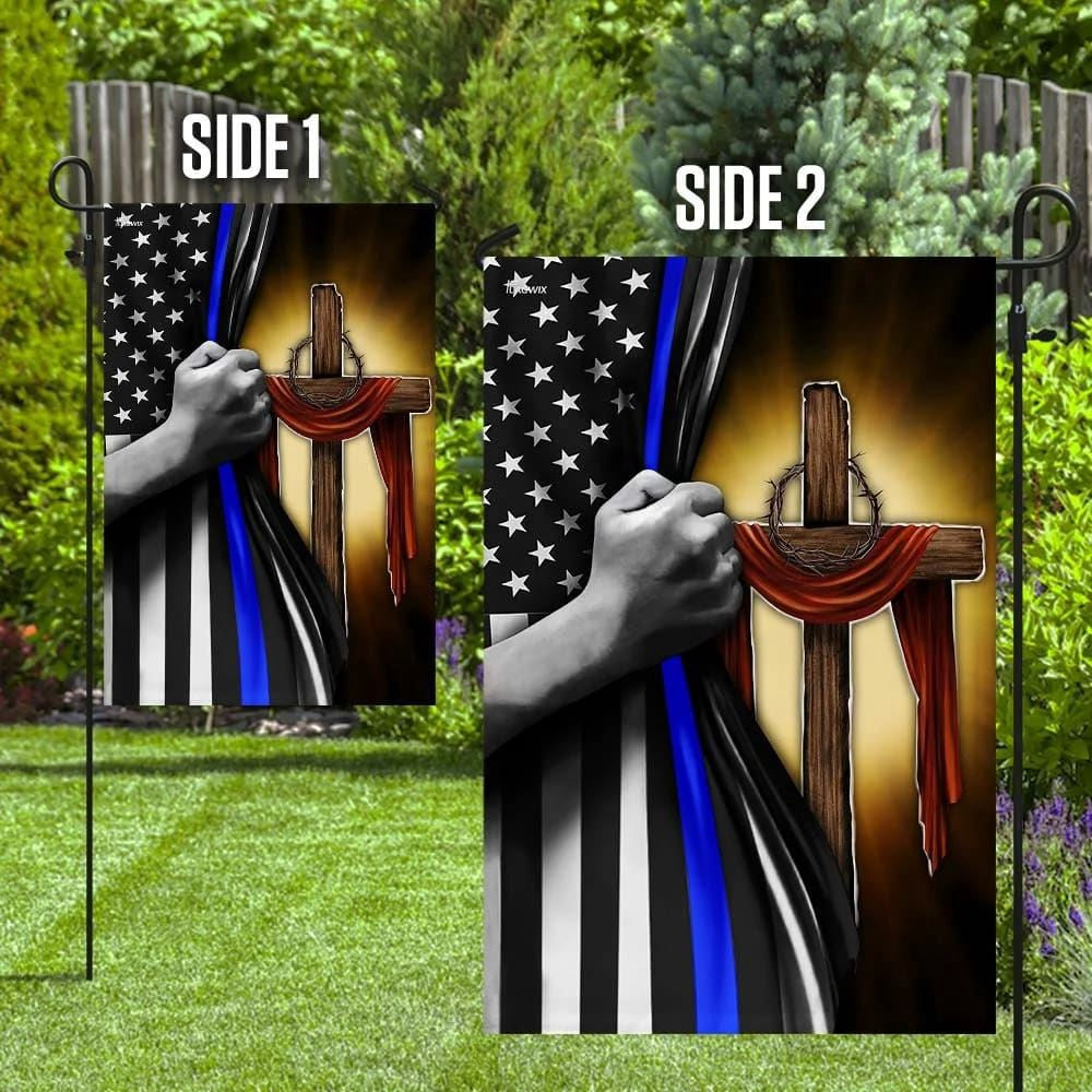 Christian Flag, Christian Cross Thin Blue Line House Flags, The Christian Flag, Jesus Christ Flag