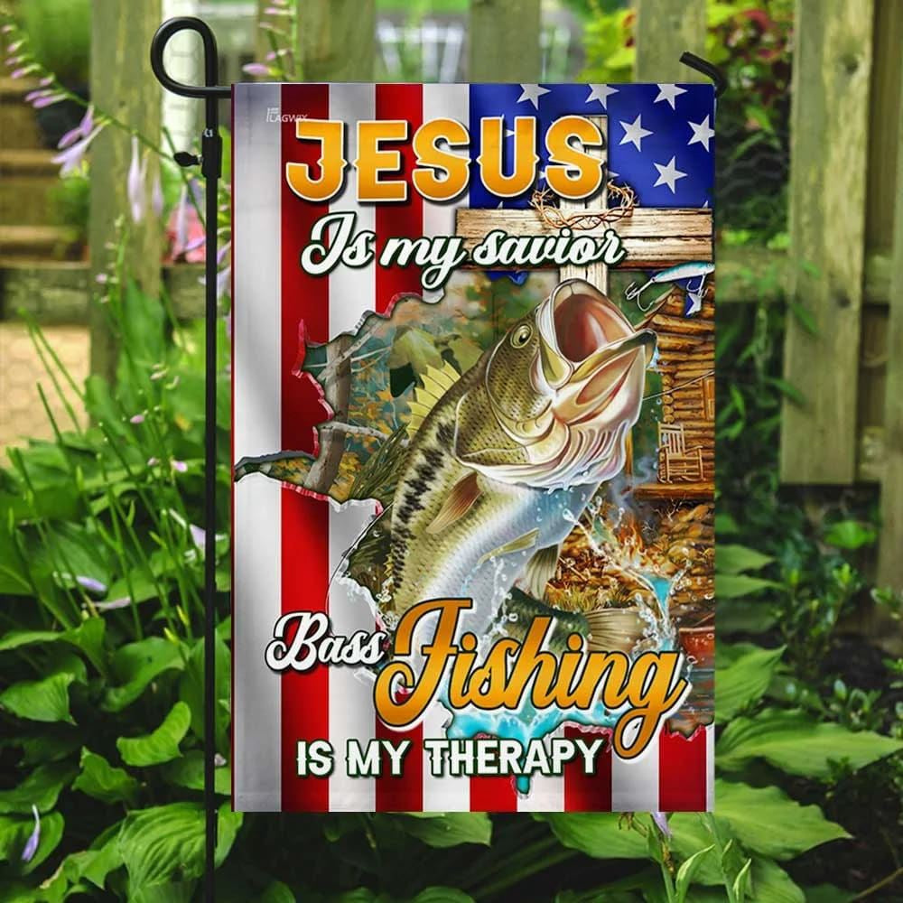 Christian Flag, Jesus Is My Savior Bass Fishing Is My Therapy House Flag, Jesus Christ Flag