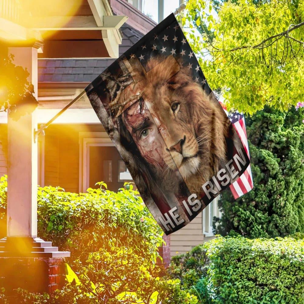 Christian Flag, Jesus Lion He Is Risen Lion American US House Flag, Jesus Christ Flag