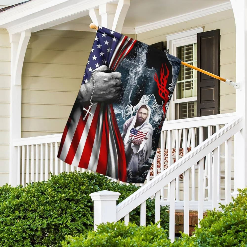 Christian Flag, Jesus Saves God Bless America House Flag, Jesus Christ Flag