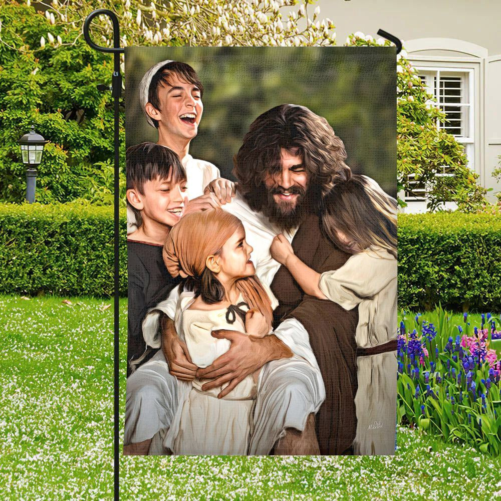 Christian Flag, Jesus Smiling With Children Flag, Christian's Flag, Garden Decor, Garden Flag, Welcome Garden Flags, Jesus Christ Flag