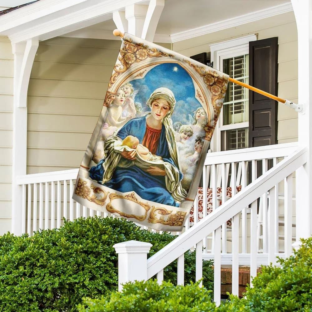 Christian Flag, Mary Gives Birth To Jesus House Flags, Jesus Christ Flag