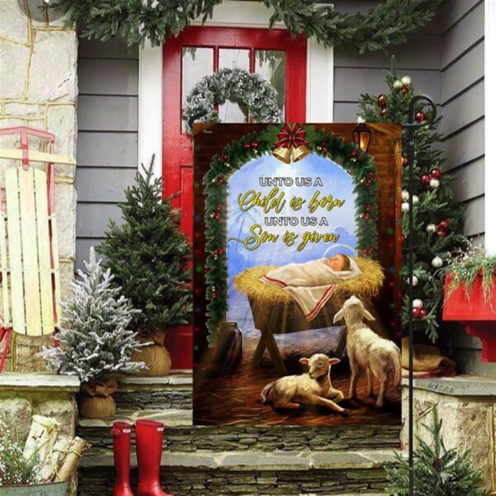 Christian Flag, Nativity Of Jesus House Flag Unto Us A Child Is Born, Outdoor Religious Flags, Jesus Christ Flag