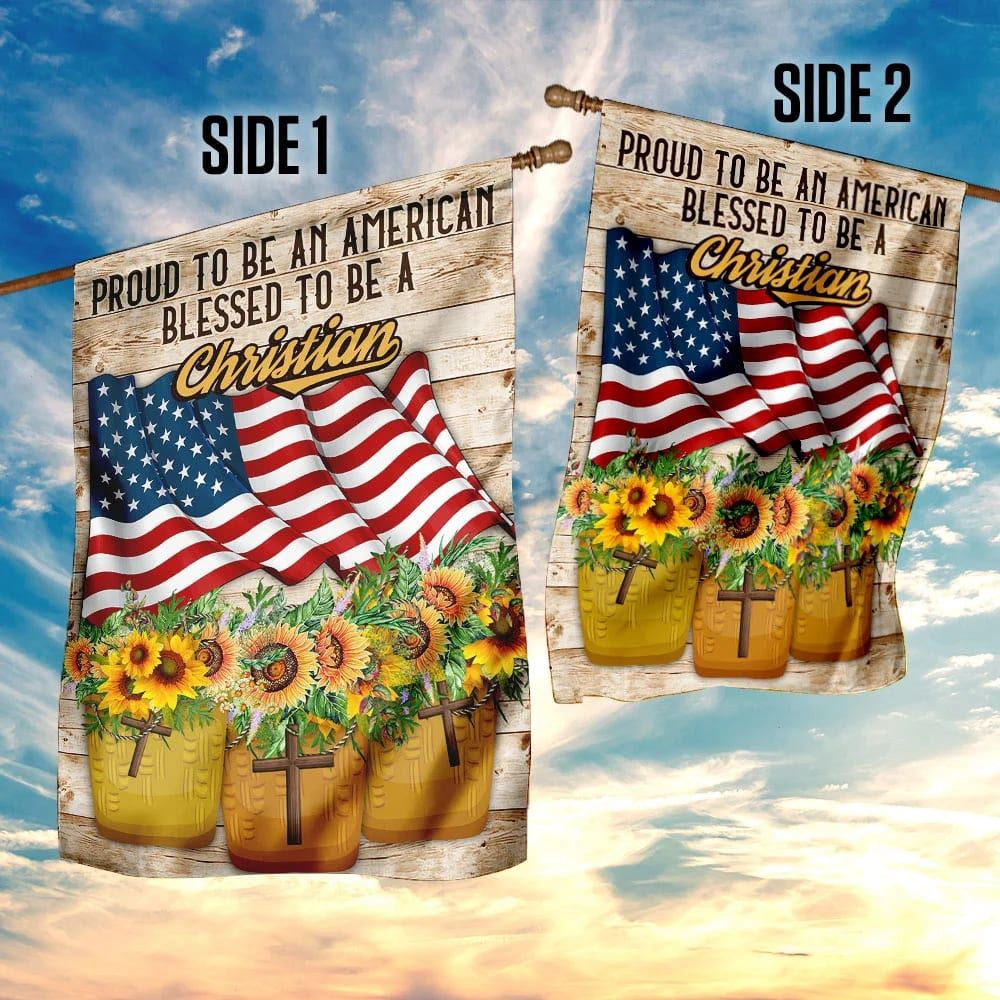 Christian Flag, Proud To Be American Blessed To Be A Christian House Flag, Outdoor Religious Flags, Jesus Christ Flag