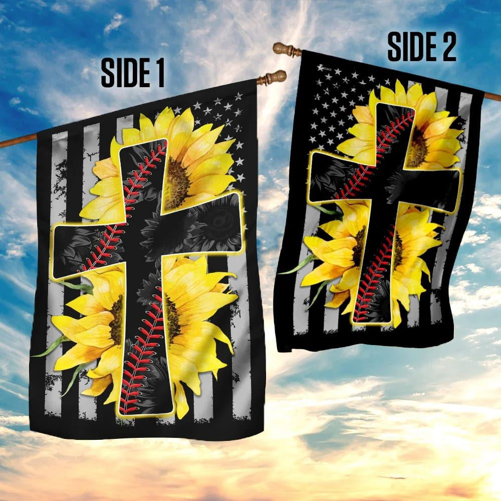 Christian Flag, Sunflower Jesus Jesus And Softball Sunflower Christian Cross House Flag, Outdoor Religious Flags, Jesus Christ Flag