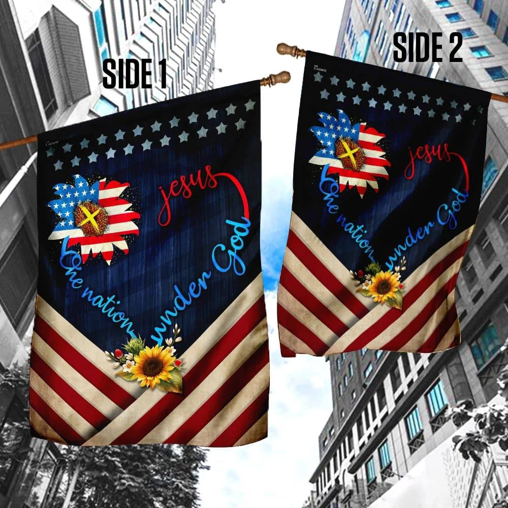 Christian Flag, Sunflower Jesus Jesus One Nation Under God House Flag, Outdoor Religious Flags, Jesus Christ Flag