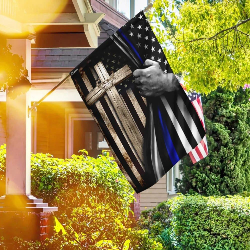 Christian Flag, Thin Blue Line Christian Cross House Flags, Jesus Christ Flag