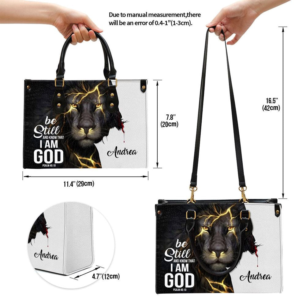 Christian Handbags, Personalized Be Still And Know That I Am God Lion Leather Handbag, Religious Bag, Christian Bag