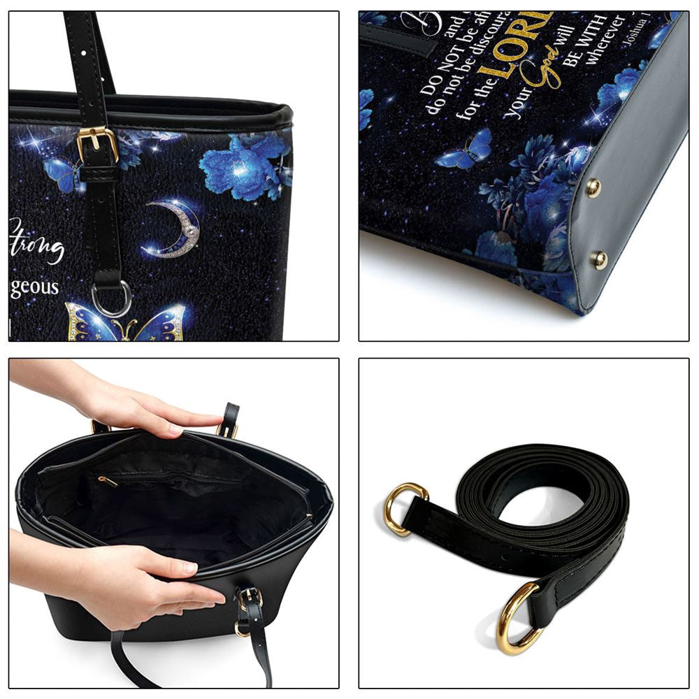 Christian Handbags, Personalized Be Strong And Courageous Leather Tote Bag, Religious Bag, Christian Bag