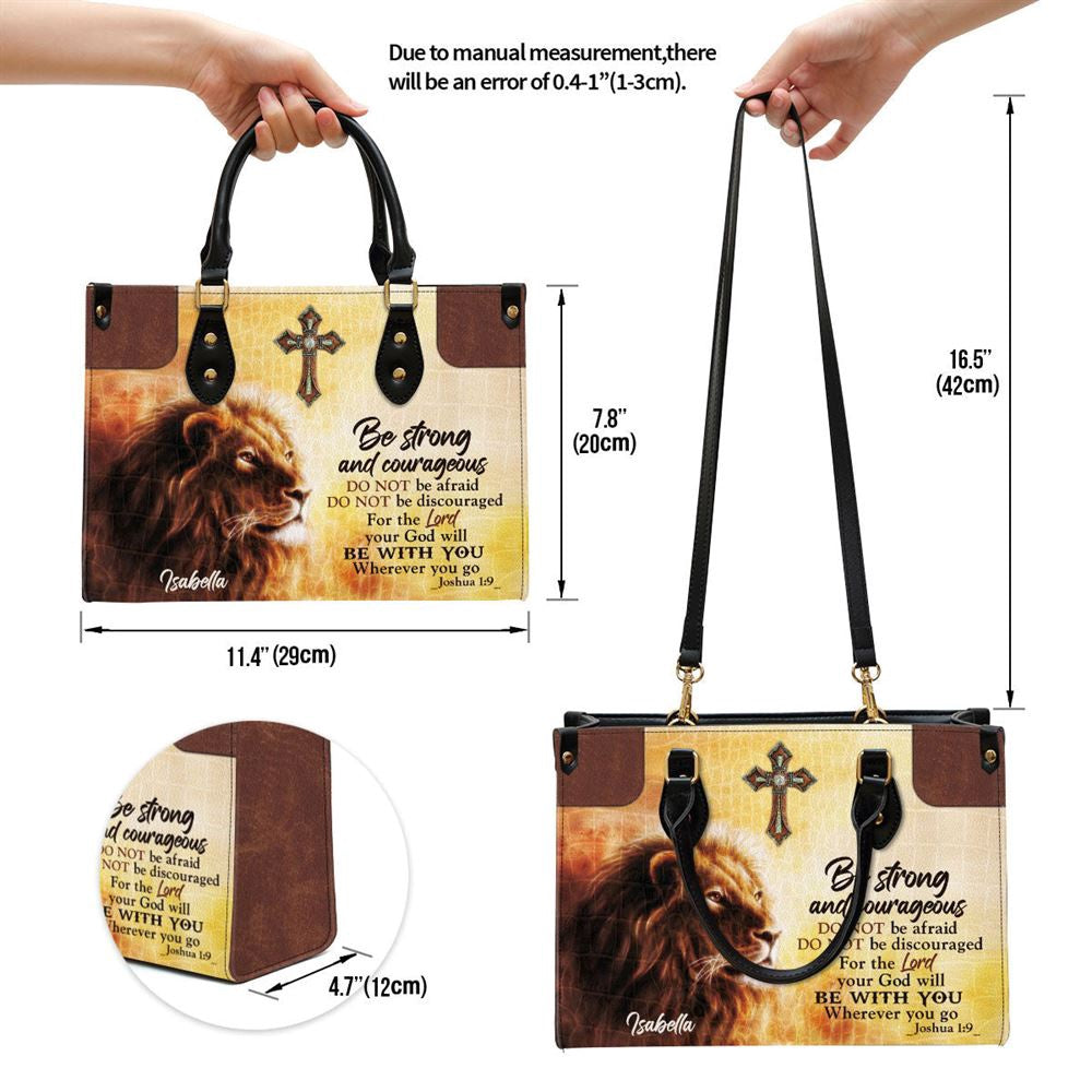 Christian Handbags, Personalized Be Strong And Courageous Unique Lion Leather Handbag, Religious Bag, Christian Bag