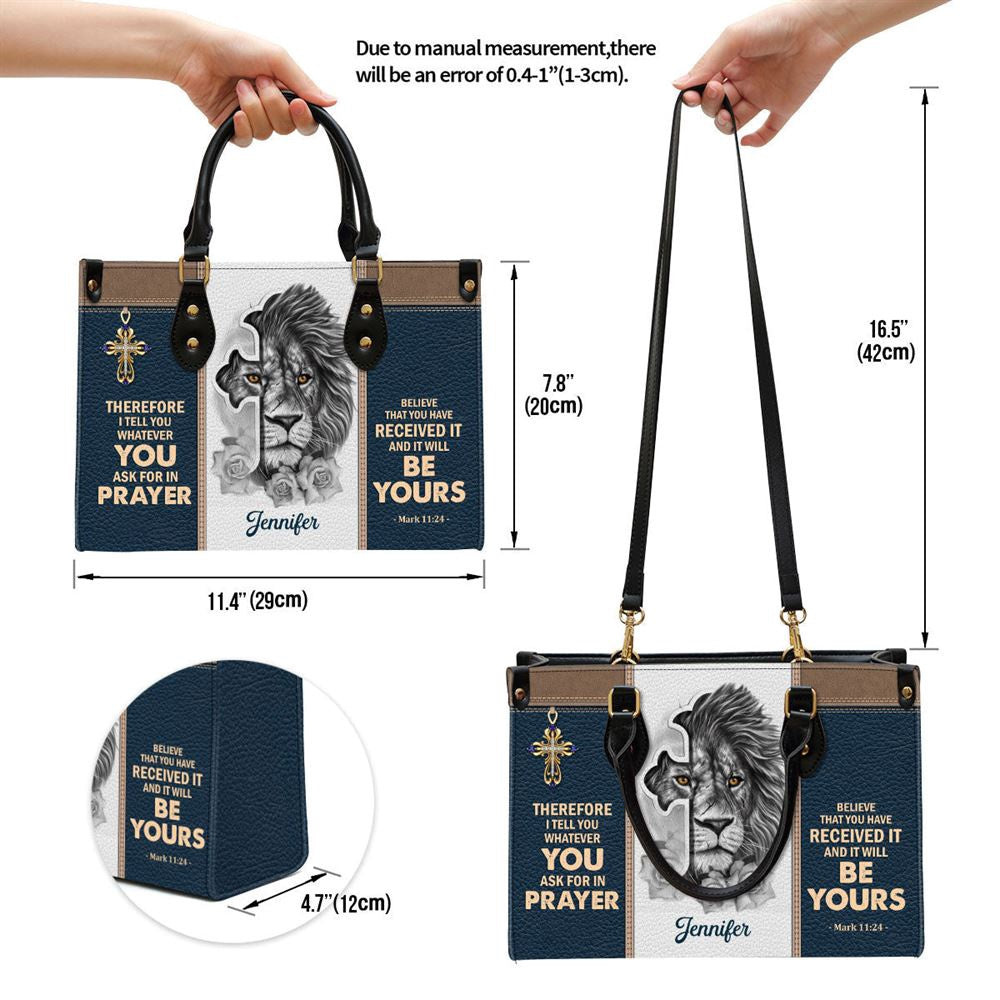 Christian Handbags, Personalized Believe That You Have Received It Unique Leather Handbag, Religious Bag, Christian Bag