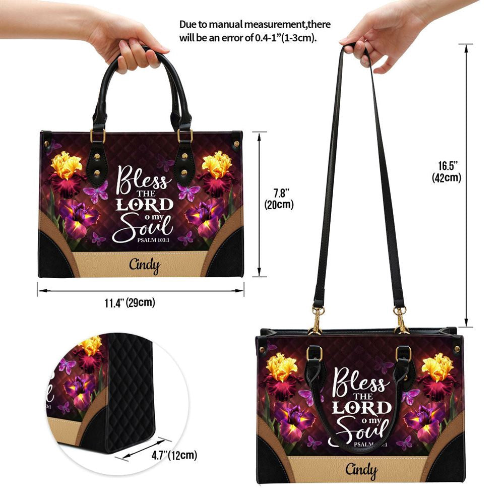 Christian Handbags, Personalized Bless The Lord O My Soul Pretty Butterfly Leather Handbag, Religious Bag, Christian Bag