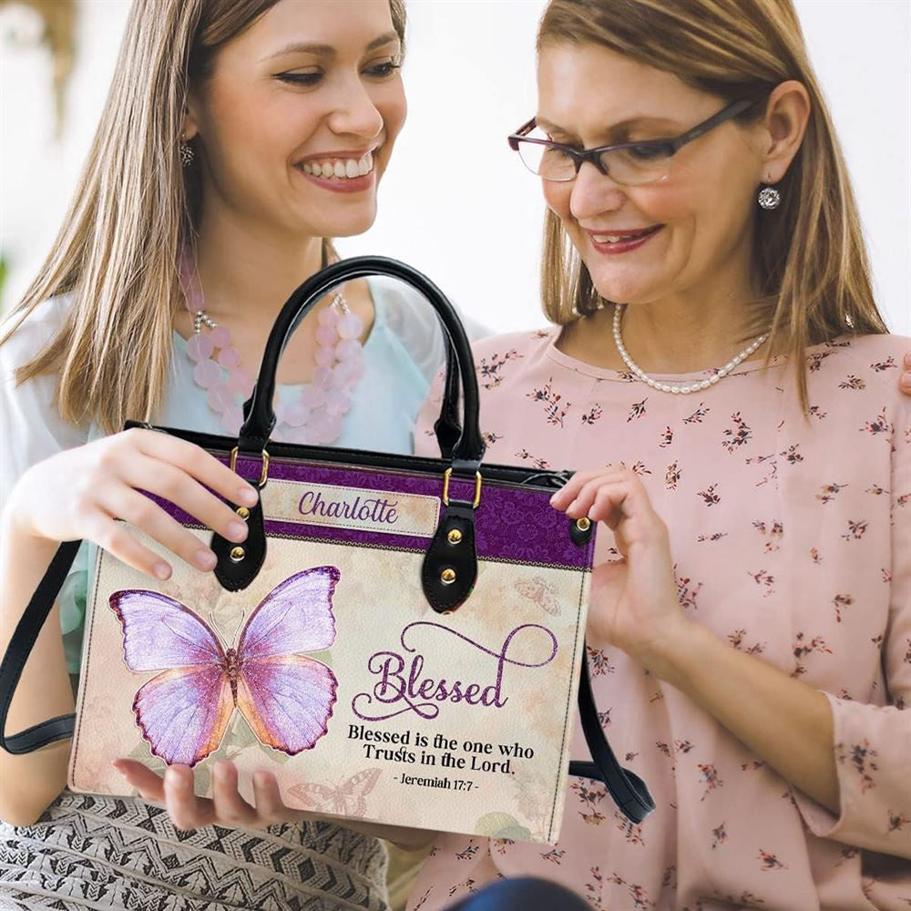 Christian Handbags, Personalized Blessed Is The One Who Trusts In The Lord Leather Handbag With Handle, Religious Bag, Christian Bag