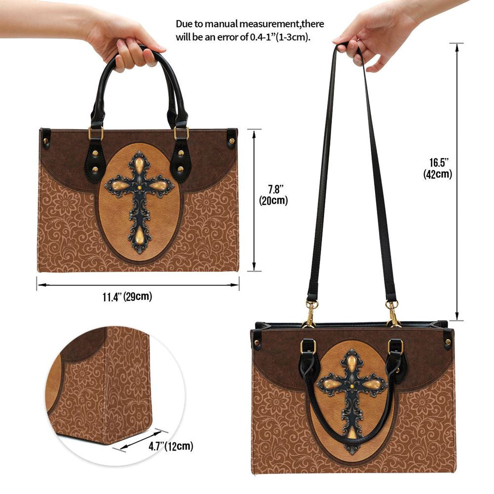 Christian Handbags, Personalized Brown Cross Leather Handbag, Religious Bag, Christian Bag
